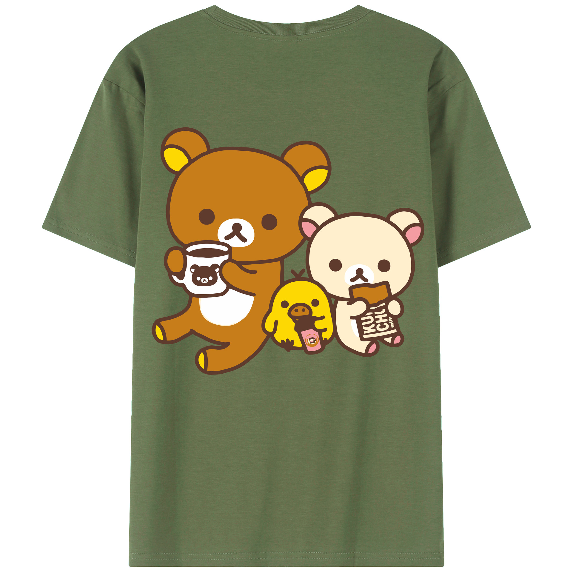 （画像用） リラックマ リラックマ キイロイトリ Rilakkuma Korilakkuma Kiiroitori 綿100％ メンズ半袖Tシャツ（バックプリント） 通気性